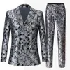 Erkek Suit Blazers Erkek Gümüş Gri Jacquard Çift Kruvaze Düğün Takım Prom Erkekler Takım Damat Smokin Adam Blazer Son Tasarım Kostüm Homme 2 PCS