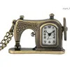 Antiek bronzen naaimachine ontwerp zakhorloge quartz analoge ketting ketting horloges voor vrouwen mannen cadeau