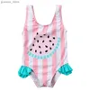 One-pièces Baby Girls Swimswear Summer pasmelon rose motif rayé Kids Swimming Wear Children Bathing Fissure Summer Beach Wear Y240412