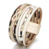 Bangle ZG Fashionable Multi-Layer Leopard Print Leather Armband Simple Design Magnetic CLASP Åtta karaktärsmycken