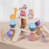 Houten blokken van dierenmodel educatieve Montessori -activiteiten speelgoed voor peuters sorteren stapelbalancering en gebouw