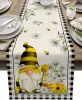 Christmas Gnome Bee Daisy Linen Table Coureurs Décor de mariage Coureurs de table réutilisables pour table à manger Navidad Decorations 2023