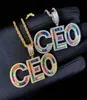 Gold Silver Custom Name Necklace Colors Hip Hop Iy Cz Cubic Baguette Letter Pendant Halsband med 24 -tums repkedja för män Women9001329