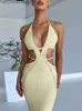 Abiti casual di base Hirigin Halter Halter Slierless Solid Hollow Out Bandage Slim Maxi Prom Abito 2022 Outfit Festival invernale Festival 1 T240415