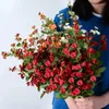 장식용 꽃 시뮬레이션 멀티 헤드 롱 지점 장미 꽃다발 집 인공 웨딩 포상 가짜 꽃 장식품