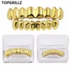 TOPGRILLZ Hip Hop Grills Set Gold Finish Eight 8 Top Teeth 8 Bottom Tooth Plain Clown Halloween Party Jewelry8387992