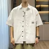 Men's Casual Shirts Spring Work Shirt Lapel Single-breasted Loose Mid-length Solid Color Short-sleeved Street Outdoor Top