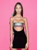 Casual Dresses Sexy Strapless Shiny Hollow Out Bandage Dress Women Black Sleeveless Cut Front Tube Bodycon Mini Evening Party