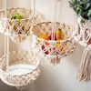 Tapisserier Ciled Cotton Rope Hand Woven Macame Tapestry Storage Net Pocket Wall Hanging Basket Plants Shelf Door Pendant Decor