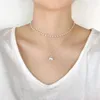 Hängen 2024 Kvinnors pärlhalsband Kpop Guldfärgpärlor Pendant Halsband Goth Double Layer Chain Choker för kvinnliga modesmycken