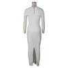 パーティードレス女性服半短袖Oスリムセクシーなマキシニットフォールド透明な白いファッションエレガントなイブニングドレス