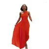 Casual jurken damesbedrijf zachte jurk zomer stevige kleur mouwloze hellende schouder standaard taille geplooid