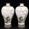 Vases Pink Flower And Bird Pattern Plum Vase Antique Porcelain Home Decoration Ornaments