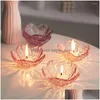 Ljushållare Creative Pink Flower Holder Modern Glass Candlestick Crafts Home Decoration Wedding Table Decor Crystal Container Dro Dhnih