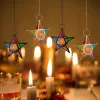 Metal Art Candle Holders Star Colorful Glass Christmas Holiday Home Wall Decor Lantern for Mantel Patio Garden with Hanging Loop