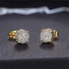 Fancy Round Shaped Stud Earrings Paved Shiny CZ Stone Silver Color/Gold Everyday Fashion Versatile Women's Ear Jewelry