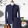 Costumes pour hommes Blazers Mens Stand Collar Chinois Style Wedding Dragon Totem Broidered 3 Piece Set Set Veste Veste Pantal