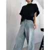 Grundläggande casual klänningar Vår/sommar Paris märke Full tryck diamantdesign Pure Cotton Loose Cresatile Wide Ben Jeans