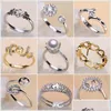 Schmuckeinstellungen 925 Sier DIY Pearl Ring glänzender Zirkon für Frauen Mädchen Mode verstellbare Größe Geschenk Drop Lieferung Dhgarden Dhjwz