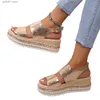Sandaler 2023 Summer Outwear Wide Striped Woven Diamond Slope Heel With Beach Large Size Womens Shoe Trend H240412
