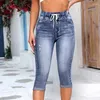 Women's Jeans XURU - European And American Elastic Waist Drawstring For Women High Perforated Capris 1-2365