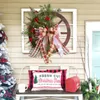 Decorative Flowers Christmas Wooden Wagon Wheel Wreath Winter Pine Needle Bowknot Pendant Ornament For Front Door Wall Drop