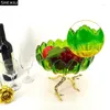 Plates Green Lotus Glass Fruit Plate Metal Branch Bracket Transparent Fruits Tray Bowl Desktop Candy Storage Basket