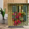 Zasłony prysznicowe Zestaw zasłony ogrodowej do wystroju łazienki Kwiat Zielona roślina drewniana akcesoria do wannie