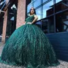 Luxury Emerald Green Ball Gown Quinceanera Dresses Shiny Beads Crystal Bridal Gown Party Floor-length Bride Dresses Vestidos De Novia