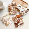 Korean Milky Coffee Color Plush Bear Flower Hair Clip Cute Bow Knot Childrens Side Clip Little Girl Bang Side Clip