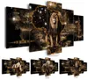 5 PCS Fashion Wall Art Canvas PEINTURE RÉSUMÉ TEXTRE GOLDNE ANIMAL LION ÉLEPHANT RHINOCERO