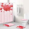 Bath Mats Flannel Mat And Shower Curtain Set Valentine's Day Theme Bathroom Carpet Rug U-Shaped Non-slip Foot For Toilet