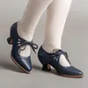 Dress Shoes Summer Closed Toe Pumps For Women Female High Heel Pointed Casual Ankle Strap Non Slip Square Front Lace Up