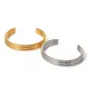 Bangle Youthway 18K Gold Plated Stainless Steel Minimalist Three Layer Rib Open Bracelet Fashion Tarnish Free Jewelry Gift