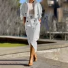 Elegant Lapel Collar Office Outfit Women Casual Long Sleeve Jacket Laceup Skirt Suit Fashion Pocket Solid Loose Two Piece Set 240326