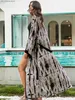 Basic Casual Dresses Causal Printed Long Kimono Dresses Belt Tunic Dress Summer 2024 Women Outfit Loose Beach Wear Maxi Dresses Sarong Q1541 1 T240415