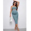 Moderskapsklänningar Maternity Camisole Top och Pencil kjol Set Ribbed Knit kjol Set Summer Daily Tight Dress Blue Randed Dress 240412