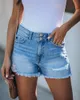 Women Fashion Ripped High Tailled Rolled Denim Shorts Vintage Hole Summer Casual Pocket Short Jeans Ladies Hosen 240407