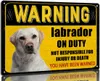 Beware Of Dog Signs For Fence, 8x12 In Vintage Metal Sign Funny Dog Warning Signs For Yard, Labrador Dog On Duty Tin