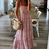 Abiti casual Summer Sleeveless Off Show Abito A-Line Simple Wile Wit Maxi Elegante Elegante Chic Floral Stampa bohémien Long