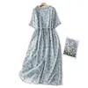 Party Dresses Cotton And Linen Printed Short-sleeved Dress Female Summer Korean Retro Literary Loose Temperament Doll Collar Casual Dresse