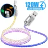 Освещение USB C Micro Cable 6A 120W RGB красочный постепенный вращающийся кабель кабель быстрого зарядного шнура для Samsung Xiaomi Huawei