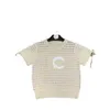 Projektantka koszulki damskiej 2024 Summer Xiaoxiang elegancja litera haftowana dzianina Krótka szczupła dopasowanie i wiążące rękawy puste top H88J