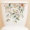 1 -stc bloemen toiletsticker wc decoraties groene plant bladeren toilet deksel sticker sticker badkamer muurstickers zelfklevende muurschildering