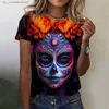 Women's T-Shirt Womens T-shirt for Girls Summer Short Slve Fashion Casual Sexy Girls Clothes Horror Undead Skull Pattern oversized T-shirts 1 T240415