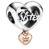 Love You Sister Heart 925 Sterling Silver Charm Dangle Moments Family for Fit Charms Women Daughter Bracelets Jewelry 782244C00 Andy Jewel7723050