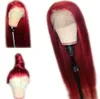 Cor de seda vermelha seda reta de perucas de renda cheia com cabelo de bebê pré -arrancado Remy Borgonha Human Hair Wig para Women4224273