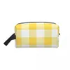 Cosmetic Bags Mustard Yellow And White Plaid Wide Stripes Toiletry Bag Makeup For Women Beauty Storage Dopp Kit Case