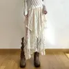 Deeptown Кружевая асимметричная юбка Fairycore Women Vintage Y2K Boho Эстетическая мода высокая талия средняя юбка Леди Праздничные наряды 240329