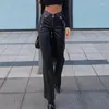 Frauenhose 2024Women Leder Herbst Zipper High Taille gerade Bein lässiger schwarzer Y2K -Kleidung PU für Frauen
